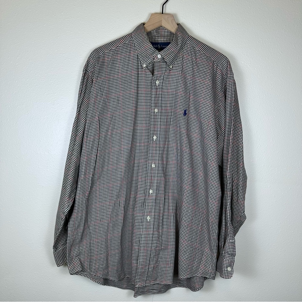 RALPH LAUREN Preppy Old Money Men's Large Blake‎ Plaid Button Down Dress Shirt
